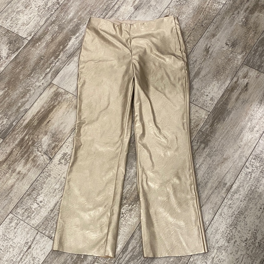 Vince Camuto Gold Metallic Faux-Leather Flare Pants
